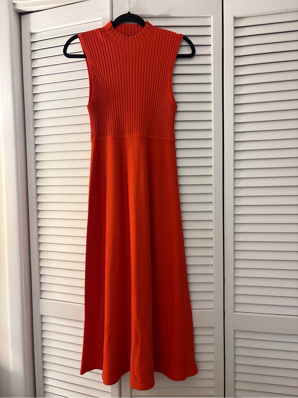 Theory Sleeveless Ribbed Midi Dress in Orange